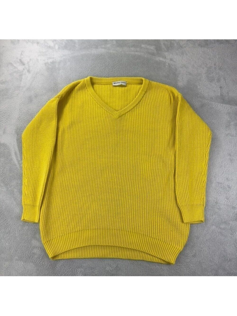 Balenciaga Paris Men's Size XS/34 EU Yellow V Neck Oversized Heavy Knit Sweater